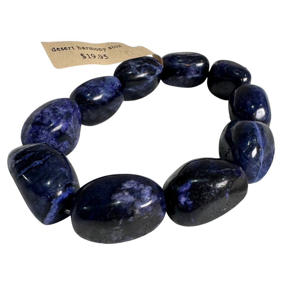 Desert Harmony Blue Sodalite Stretch Bracelet Chunky Tumbled Nugget Boho NWT